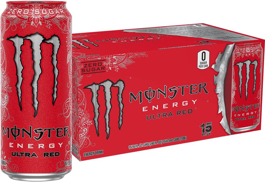 Monster Energy Ultra Red, Sugar Free Energy Drink, 16 Ounce (Pack of 15) | Pack of 15 (EXP 08/25/26)
