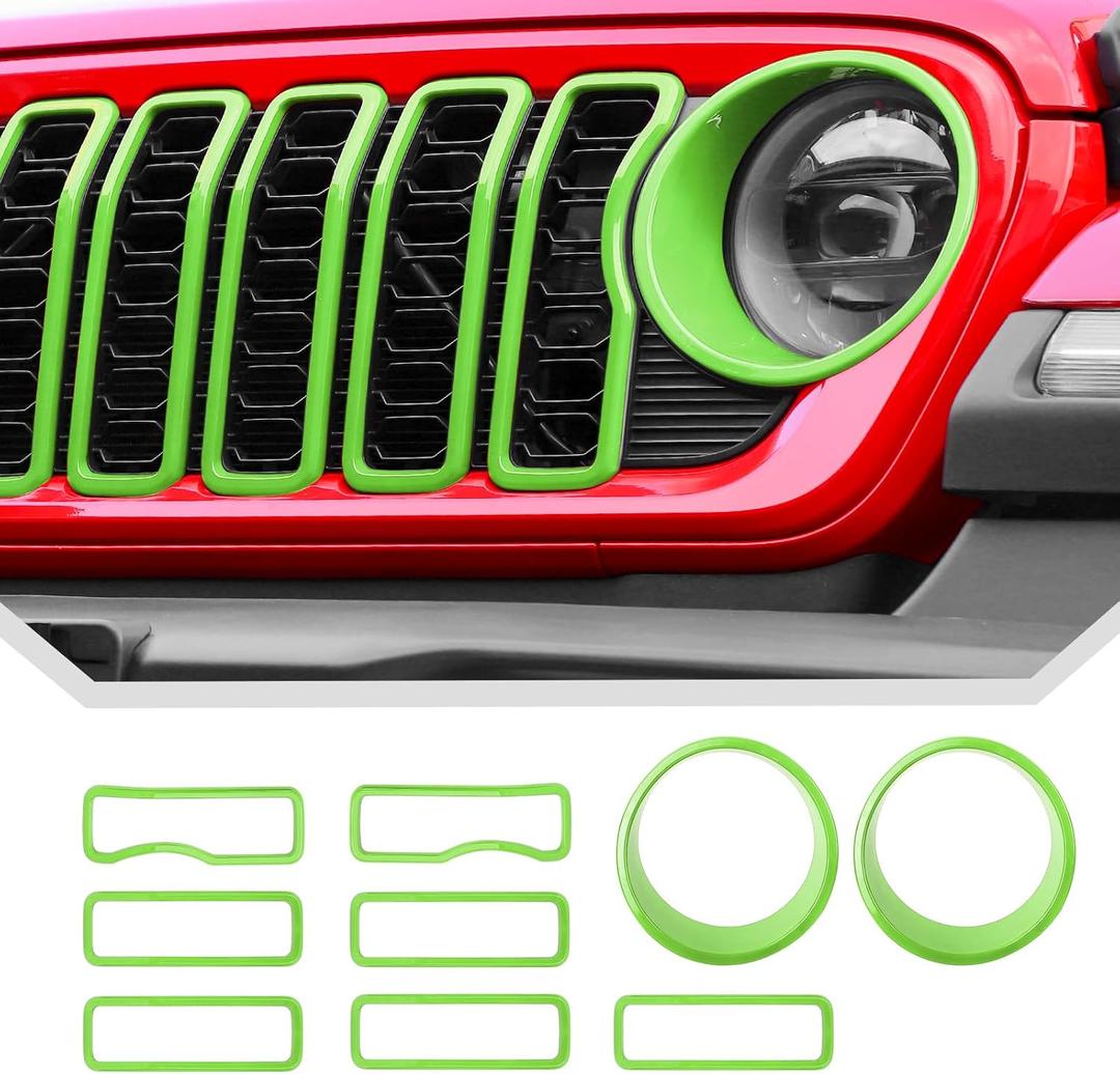 Grill Inserts for 2024 2025+ Jeep Wrangler JL Grille Cover & Headlight Cover Trim Accessories (Green)