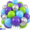 Green Purple Blue Balloons, Green Blue Balloon Purple Teal Silver Balloon Grassy Balloons for Birthday Boys Girls Baby Shower Monster Theme Party Wedding Anniversary Decorations Supplies