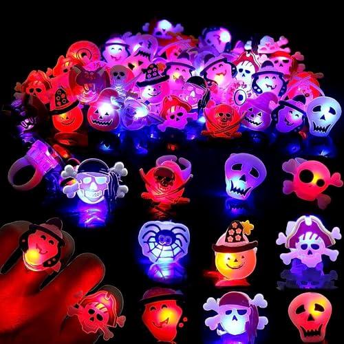 DIYASY Halloween Light Up Rings for Kids,50 Pcs LED Flashing Ring Toys for Halloween Kids Party Favors Prizes and Goodie Bag Fillers