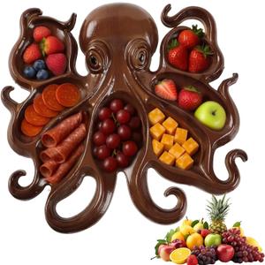 Octopus Charcuterie Platter, Ocean Themed Cheese Bread Board, Novelty Unique Serving Tray Board for Cheese Meats Fruit, Kraken Design Wood Serving Tray, Unique Gift for Seafood Lovers (1 PCS)