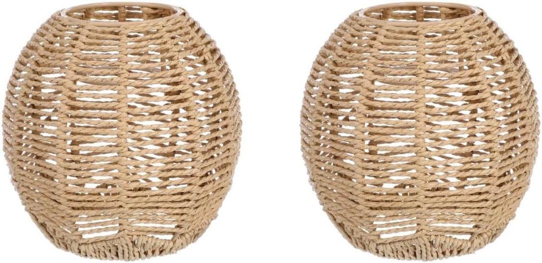 DOITOOL 2Pcs Rattan Pendant Lamp Shade, Rattan Basket Chandelier Lamp Shade, Woven Lampshade for Home Restaurant Cafe Teahouse Decoration, 5.89"W x 5.51"H (Inner Diameter of Hole: 1.6inch）
