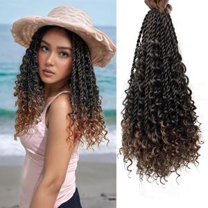 Boho Island Twist Crochet Hair 8 Packs 18 Inch Pre-Looped Goddess Senegalese Twist Crochet Hair with Curly Ends Boho Style Braids for Women T1B/30#