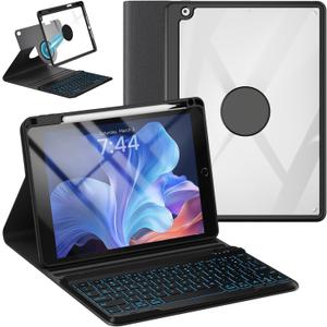 OYEEICE Keyboard Case for iPad 6th Generation 9.7 inch - 7 Color Backlit Detachable Wireless Keyboard, Upgraded Magnetic Cover with Pencil Holder for iPad Air 2nd Generation & iPad 6th/5th Gen - Black