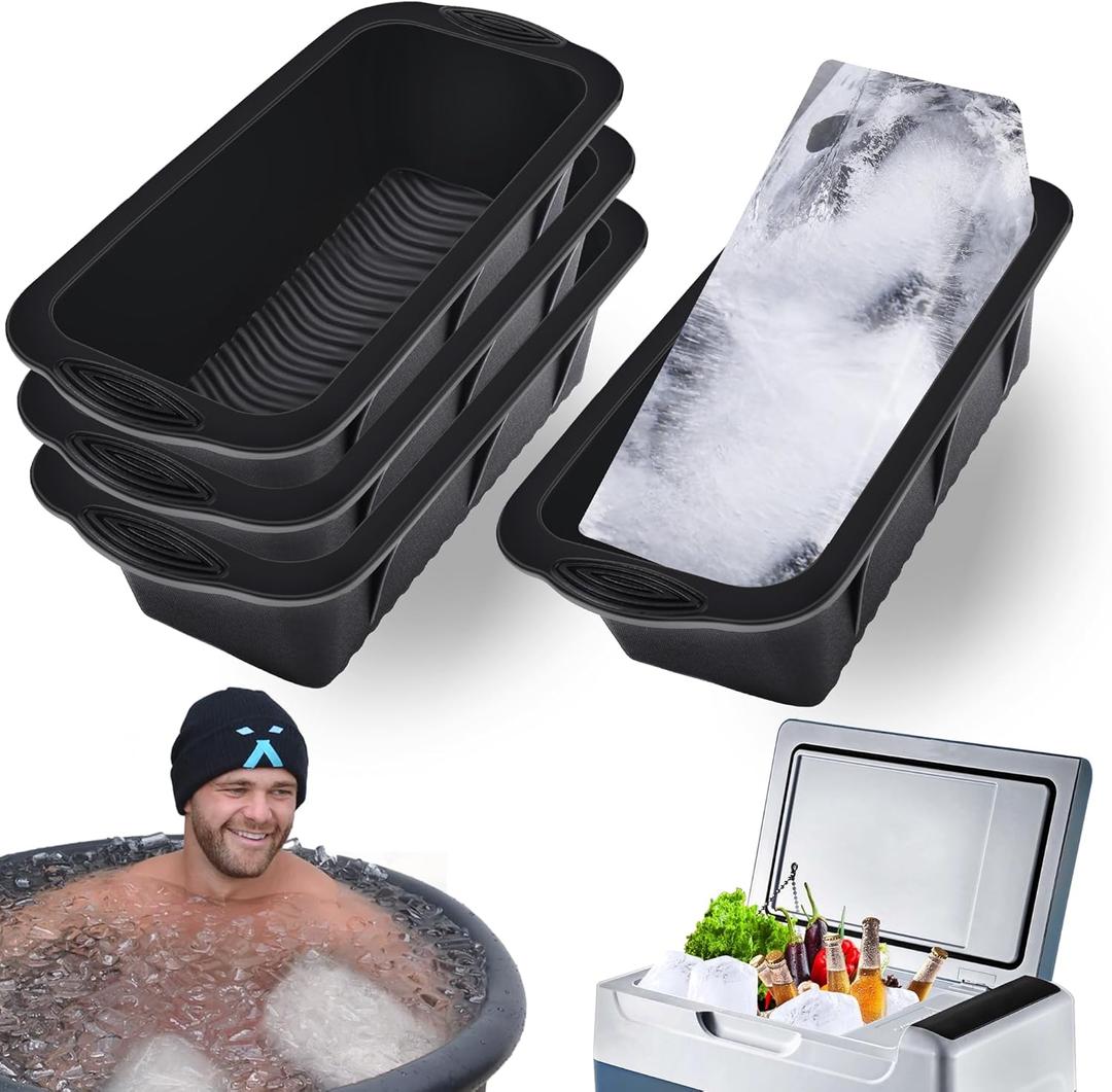 XANGNIER Extra Large Ice Block Mold, 4 Pack 9.4lbs Ice Cubes for Cold Plunge or Coolers, Reusable Silicone Ice Molds for Ice Bath Chiller, Big Ice Tray