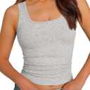 GKBK Women Built-in Bra Tank Tops Sleeveless Crewneck Rib Knit Shirts Slim Fit Basic Tee Tops (Gray, L)