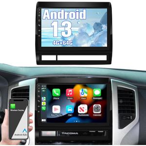 Radio for Tacoma: 4+64G Car Stereo with Bluetooth AM FM Carplay Auto for Toyota Tacoma Truck 2005-2015, 9" Aftermarket Touch Screen Android System Head Unit Play with Backup Camera FMAM GPS for Apple