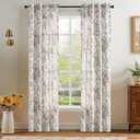 Jinchan Linen Floral Curtains 84 Inch Length for Living Room Bedroom Light Filtering Farmhouse Peony Flower Drapes Rustic Window Curtain Set Rod Pocket Back Tab 2 Panels Black