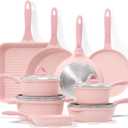 JEETEE Pink Pots and Pans Set Nonstick 23pcs, Healthy Kitchen Cookware Sets, Induction Cooking Set Pink Granite Stone Frying Pans, Saucepans, Saut Pan, Griddle Pan & Crepe Pan (PFOA Free)