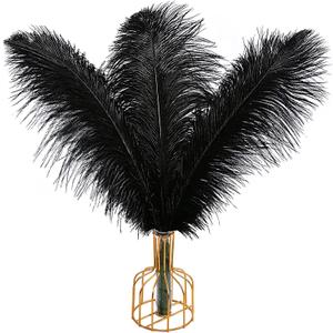 THARAHT Black Ostrich Feathers 12pcs Large Natural Bulk 16-18Inch 40cm-45cm for Wedding Party Centerpieces Halloween and Home Decoration Feathers