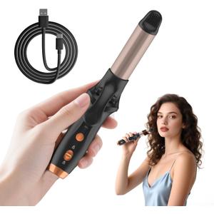 Cordless Curling Iron Hair Curler: Mini USB Rechargeable 4000 mAh 3 Temp Setting Travel Portable Hair Curler with 200 Million Negative Ion Cordless Curling Iron (9.84, Black)