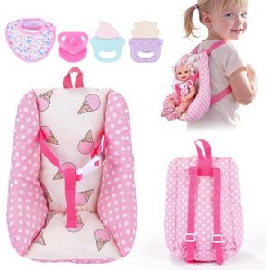 BABESIDE Baby Doll Carrier Set  Realistic Baby Doll Accessories with Carrier, Bib, Rattle, Bottle & Feeding Toys for 1012 Inch DollsNot Doll