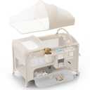 Obee Odee 4 in 1 Baby Bassinet, Pack and Play, Bedside Crib Sleeper, Diaper Changer - Comes with Mattress, Mosquito Net, Bottom Storage and Toy Bar for Newborn to Toddles