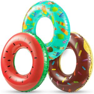 Pool Floats Kids (3 Pack) - Inflatable Pool Floaties, Inner Swim Tube Rings - Fun Designs, Swimming Raft Toys, Summer Birthday Party Decorations