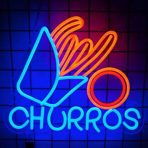 Churros Neon Sign For Churros Shop Decor Led Neon Lights Hanging Wall Art Decoration for Food Shop Restaurant Store Food Stand Truck Shop Juice Bar Market Party Home Wall Decor USB Powered Ultra Bright Dimmable, 15 * 13inch