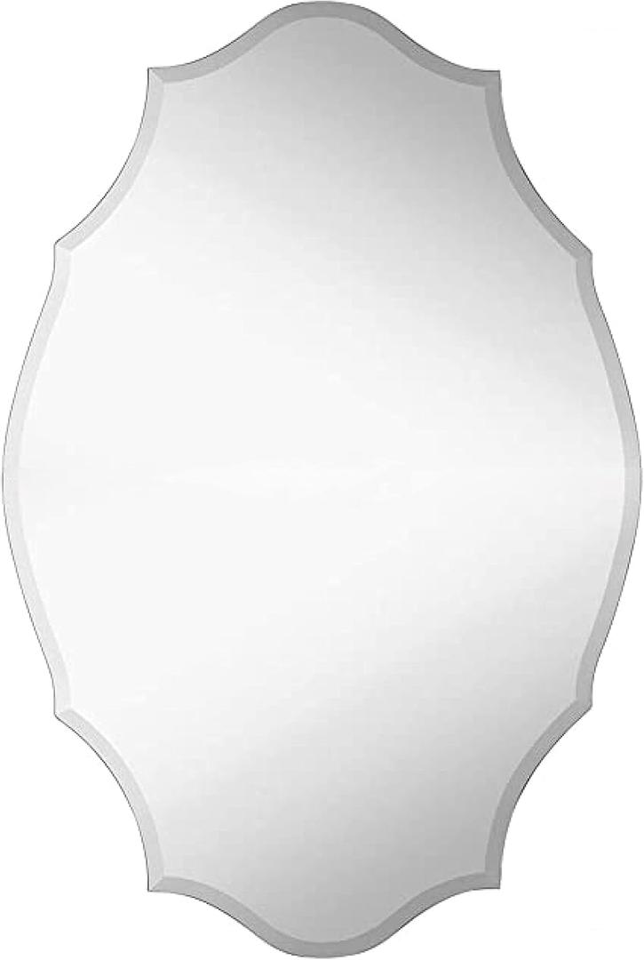 Hamilton Hills 24" x 36" Modern Silver Polished Glass Rectangular Mirror | Elaborate Scallop Wall Mirror Scalloped Edges Vanity for Bedroom, Bathroom and Living-Rooms| Hangs Horizontal and Vertical