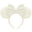 Trnerm Beige Fuzzy Mouse Ears Headband for Women, Cute Beads Headband with BowsHalloween Costume Accessory