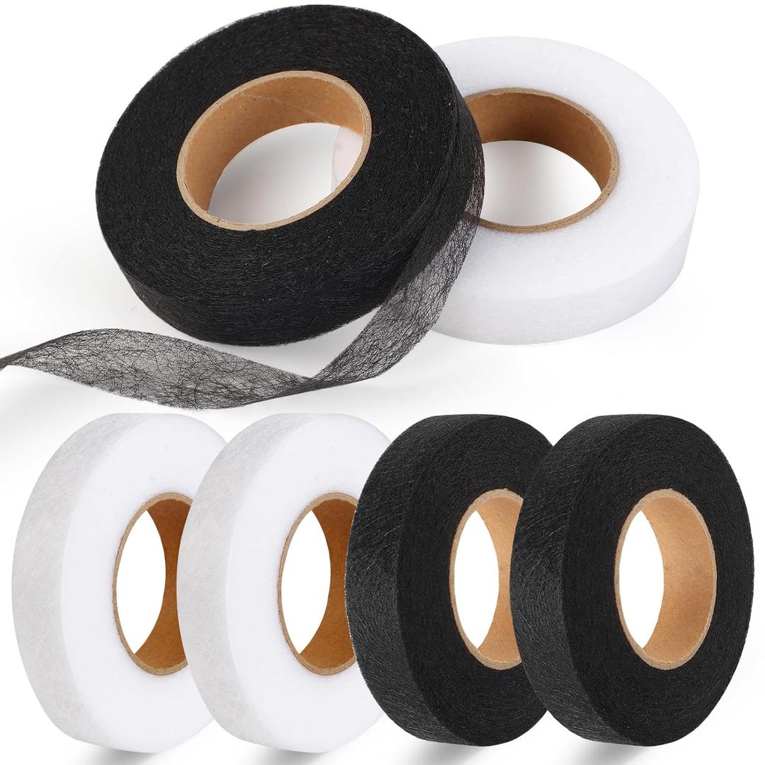 Phinus 6 Rolls Iron On Hemming Tape, 3/5 INCH x 20 Yards No Sewing Hem Tape, Fabric Adhesive Tape for Pants, Shirts, Jackets, Skirts, Socks, DIY Crafts (White and Black)