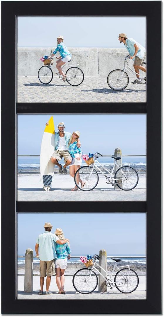 MIMOSA MOMENTS 7x13 Black Wood Three Photo Collage Frame, Family & Wedding 4x6 3 Frame