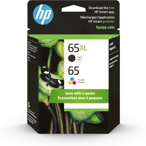 HP Original 65 Tri-Color / 65XL Black Ink Cartridges (2-pk) | Works AMP 100 Series DeskJet 2600, 3700 Series Envy 5000 Series | Eligible for Instant Ink | 6ZD95AN