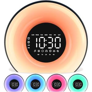 Wake Up Light Sunrise Alarm Clock with Sunrise Sunset Simulation 23 Nature Sleep Sounds 13 Colors Night Light Dual Alarms Snooze Function Sleep Aid for Heavy Sleepers Kids Adults (Black)