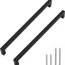 Matte Black Square Drawer Pulls, 2 Pack 12-3/5 Inch Stainless Steel Kitchen Cupboard Handles, 320mm Hole Centers
