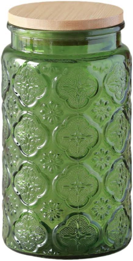 ANSQU Vintage Glass Canister, Vintage Colored Mason Jar, Candy Jar/Sugar Containers for Kitchen Pantry Coffee, Tea, Cookie, Decorative Glass Jar Cute Jars (Green 1, 34 Ounces)