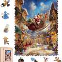 MEATRN Christmas Santa Sleigh Wooden Puzzles for Adults & Kids - 200 Pcs, Luxury Shaped Wood Jigsaw Puzzle, 8.9"x11.8", Challenging Holiday Family Game, Home Decor (Small)