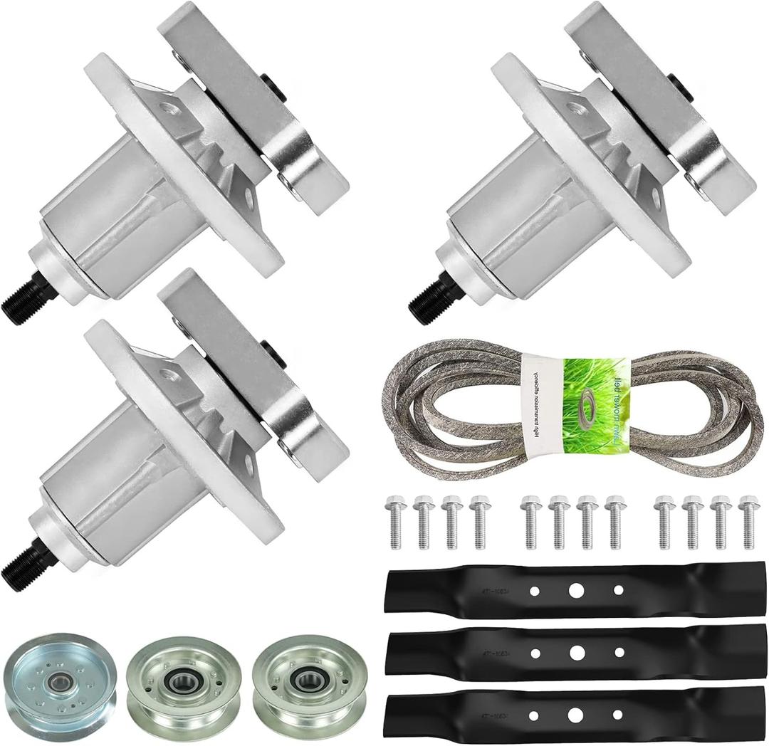 48 Inch Deck Blade Spindle Kit Fits for John Deere L120 L130, Replaces Spindles GY20050 GY20785, Blades GX20250 GY20568, Idler GY20067, GY22172, 1/2"X139" Belt GX20305 GY20571