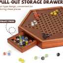 15-Inch Wooden Chinese Checkers Board Game Set Classic Strategy Game with 72 Glass Marbles, Dual-Sided Storage Drawer, Family Board Games for Adults, Educational Travel and Indoor Game