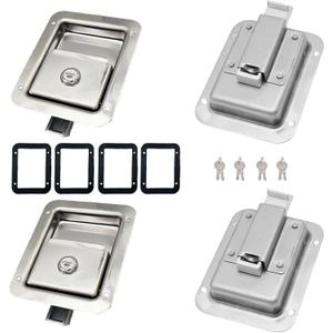 4 Pack Stainless Door Lock Heavy Duty Flush Mount Handle Latch for Trailer Toolbox RV Handle Latch with Gasket Keys