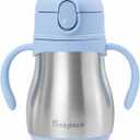 Bakpoco Stainless Steel Straw Sippy Cup for Toddlers 1-3 Years Old, Insulated Toddler Water Bottle Baby Training Tumbler with Handles, 8oz Kids Straw Cups for Travel, Daycare & At Home, Blue