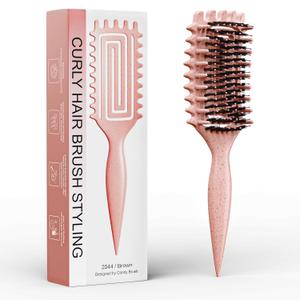 Curl Defining Brush, Curly Brush Defining with Side Gear for Combing, Shaping, and Styling Curly, Lightweight Candy Brush Suitable for All Wet or Dry Hair Types for Women and Men (Beige)
