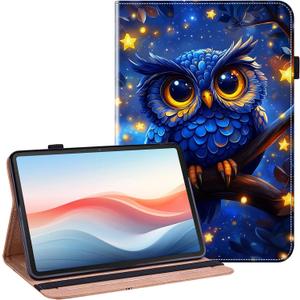 Case for Samsung Galaxy Tab A11 Plus 2025/A9+/A9 Plus 11 inch 2023 Tablet with Pencil Holder, Multiangle Stand Wallet Design Cover, Blue Owl
