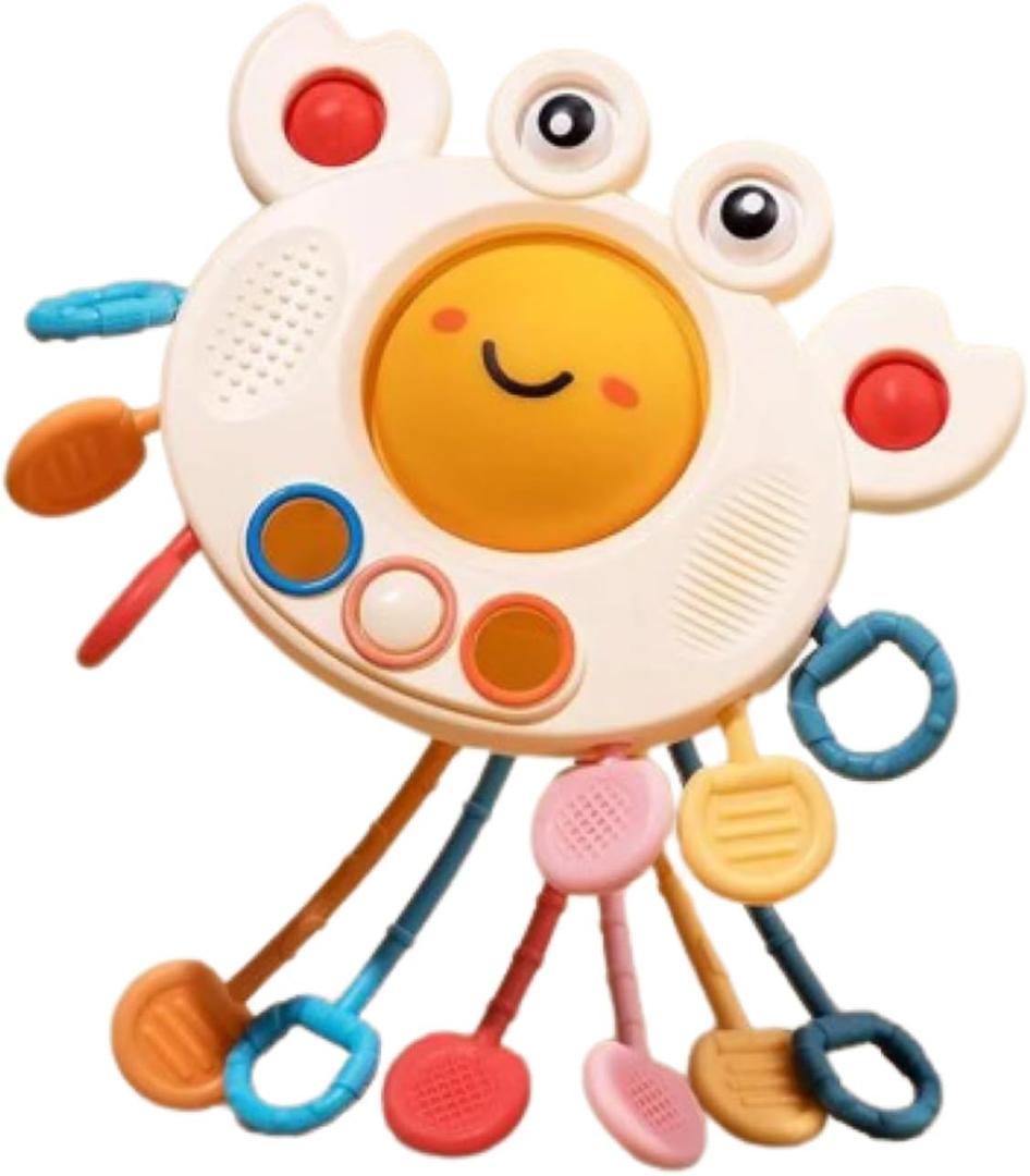 Yummy Baby Products Montessori Sensory Toy for Babies, Silicone Pull String Teething Toy, Perfect for Entertaining Baby While Developing Motor and Sensory Skills (Crab)