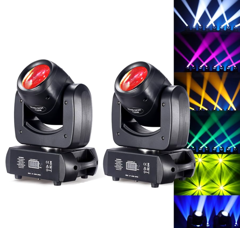 Moving Head Light 2 Pack 120W LED Beam Stage Light 8 Colors 8 Gobos DJ Lights Moving Head Infinite Rotating 8-Facet Prisms Spot Sound Activated DMX for Wedding Live Show Christmas Party
