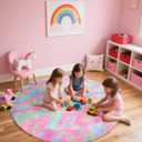 Rainbow Round Rug for Bedroom, 4Ft Fluffy Circle Area Rugs for Living Room, Shag Fuzzy Carpet for Kids Room, Nursery, Dorm, Classroom, Teen, Cute Baby Play Mat Home Decor Aesthetic