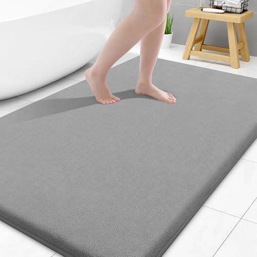 Smiry Memory Foam Bath Mat 47x32, Extra Soft and Absorbent Bathroom Mats, Non Slip Washable Carpet for Floor, Shower and Tub, Grey