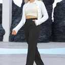 Balleay Art Women Straight Leg Dress Pants High Elastic Waisted Slacks Business Casual Work Office Trousers (Black, XL)