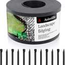 A ANLEOLIFE 100FT Flexible Plastic Landscape Edging Coil, 5" Black Garden Border for Yard, Flower Beds & Pathways, Anti-UV, 30 Stakes for Easy Install