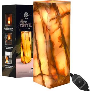 UMAID Handcrafted Onyx Marble Table Lamp  Each Lamp One-of-a-Kind with Natural Patterns, Warm Amber Glow, Dimmable Cord & Bulb, Modern Home Decor for Bedroom, Desk, Office, Living Room, or Bedside