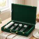 Pickmesh Silverware Case with Lid and Handle, Silverware Storage Box Sterling Silver Flatware Chest Without Silver Tarnish Proof Utensils Organizer for Kitchen Decor Wedding Gifts(Emerald,1 Layer)