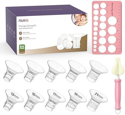 Nuliie 10PCS Silicone Flanges Insert Replacement Kit, Flange Sizing Kit 13/15/17/19/21mm for 24mm Flange/Shield Breast Pumps, Pumping Essential Kit for Moms