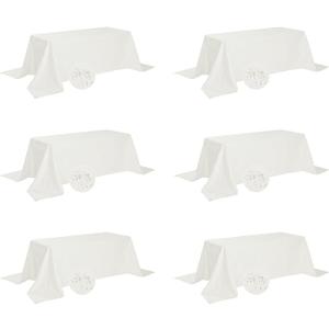 Fokitut 6 Pack Rectangle Tablecloth, 90x156 Inch, Stain Resistant and Wrinkle Polyester Table Cloth, Fabric Table Cover for Kitchen Dining, Wedding, Party, Holiday Dinner, Ivory