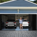 Sliding Garage Door Screen 2 Car,16x7Ft Garage Door Retractable Privacy Curtain Keep Annoying Animals Out Easy Install Heavy Duty Fiberglass Mesh Net for Opening Garage Black
