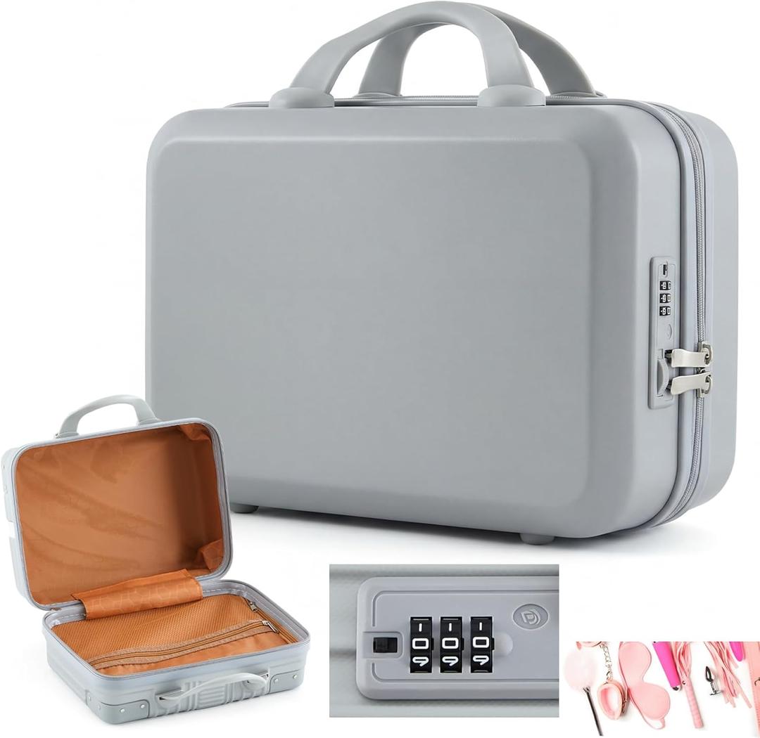 Amylove Adult Game Toy Storage Organizer Case for Women and Men Lock Box Toy Travel Bag Game Locking Storage Box Travel Bag, 12.6 x 9.8 x 6.7 Inch(Silver,Classic)