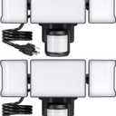 Olafus 75W Motion Sensor Outdoor Lights Plug in, 2 Pack Motion Flood Light 3 Heads, 7500LM LED Security Light IP65, Motion Activated 6500K PIR Sensor Lighting for Garage Yard Porch Patio, Black