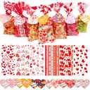 JQAQJU 150 PCS Valentine Gift Bags Valentines Cellophane Treat Bags Bulk for Kids Goodie Candy With 36 PCS Gift Tags & 200 PCS Twist Ties for Valentines Party