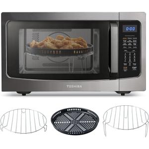 Toshiba Air Fryer Combo 4-in-1 Countertop Microwave Oven, Smart Sensor, Convection, Mute Function, Position Memory 13.6" Turntable, 1.5 Cu Ft, 1000W, Black, ML-EC42P(BS) (Black Stainless Steel)