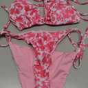 Bikinis Swimsuit Set for Women Swimwear Triangle Bathing Suit Tie String Thong (Small, Floral Red)